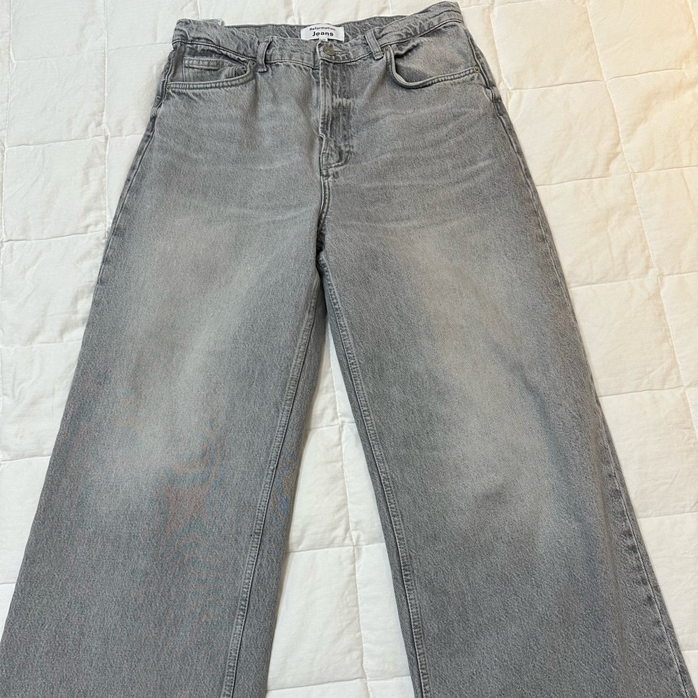 Reformation Gray Flare Wide Leg Jeans